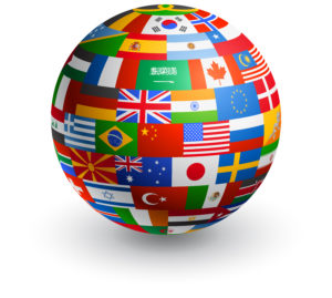 country flags on a globe
