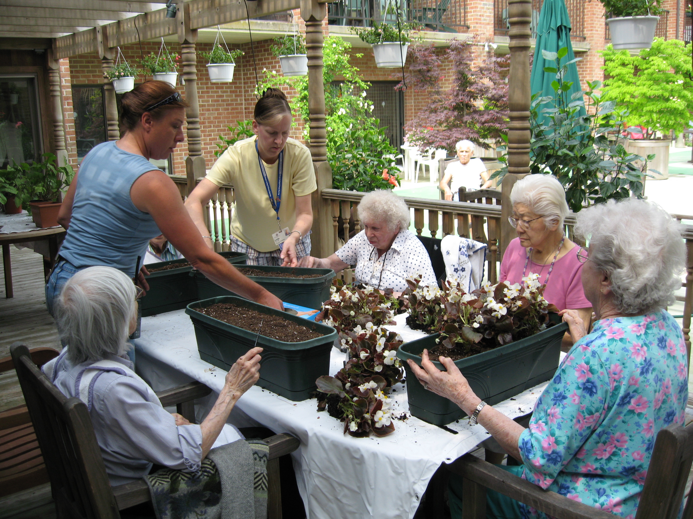 picture of senior citicens table gardening